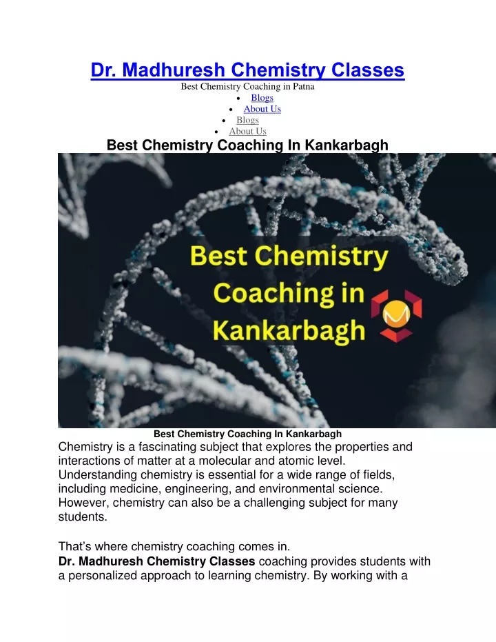 dr madhuresh chemistry classes best chemistry