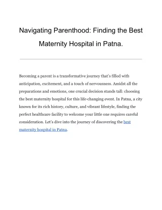 Navigating Parenthood_ Finding the Best Maternity Hospital in Patna