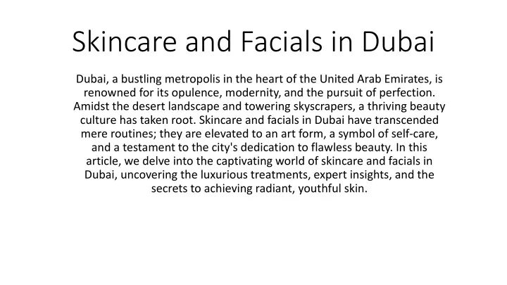 skincare and facials in dubai