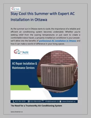 Stay Cool this Summer with Expert AC Installation in Ottawa