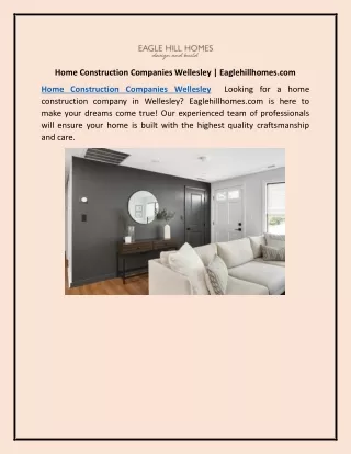 Home Construction Companies Wellesley | Eaglehillhomes.com