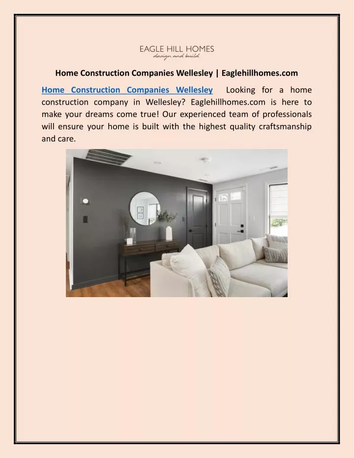 home construction companies wellesley