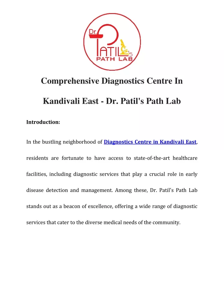 comprehensive diagnostics centre in