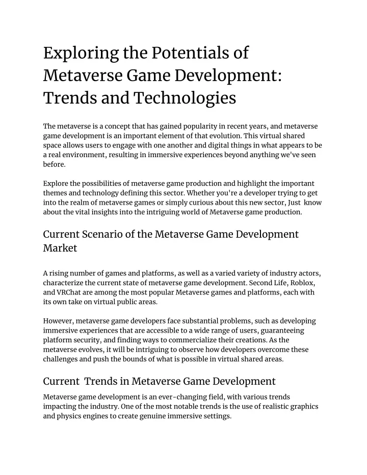 exploring the potentials of metaverse game