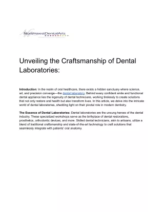 Untitled document Unveiling the Craftsmanship of Dental Laboratories: Where Scie