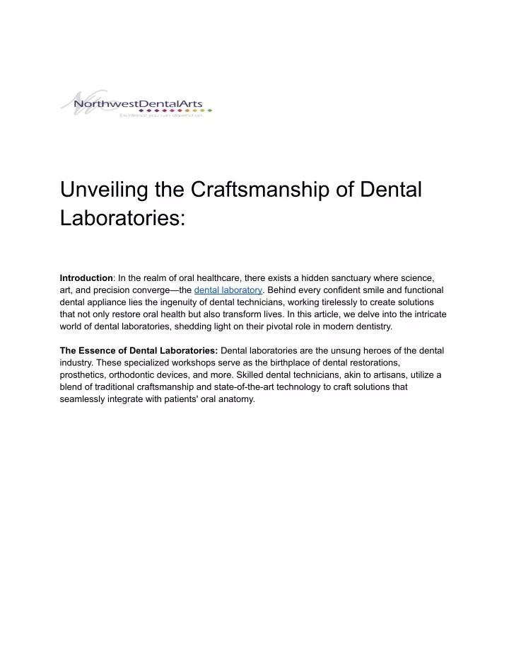 unveiling the craftsmanship of dental laboratories