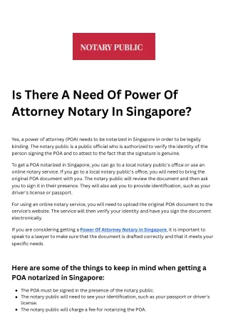 Is There A Need Of Power Of Attorney Notary In Singapore