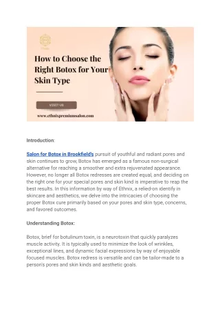 How to Choose the Right Botox for Your Skin Type