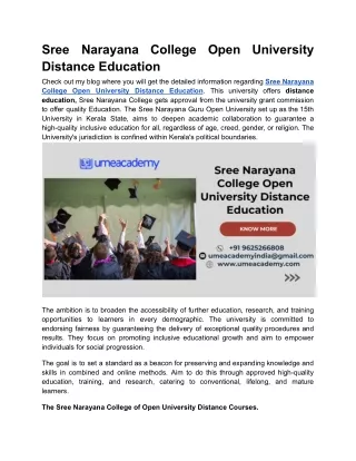 Sree Narayana College Open University Distance Education