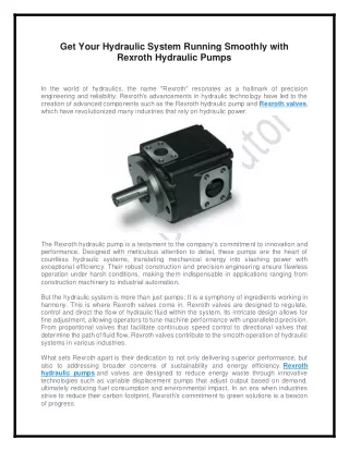 Get Your Hydraulic System Running Smoothly with Rexroth Hydraulic Pumps