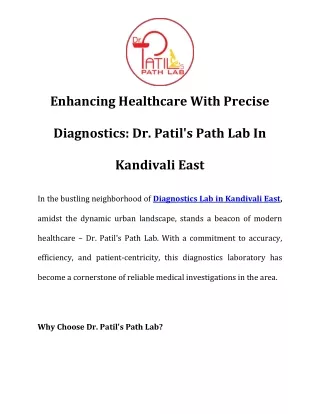 Diagnostics Lab in Kandivali East Call-8530493520