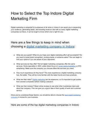 How to Select the Top Indore Digital Marketing Firm