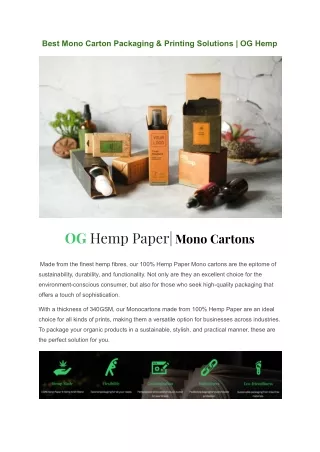 Best Mono Carton Packaging & Printing Solutions | OG Hemp