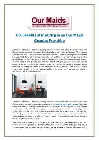 Commercial Cleaning Franchise Business
