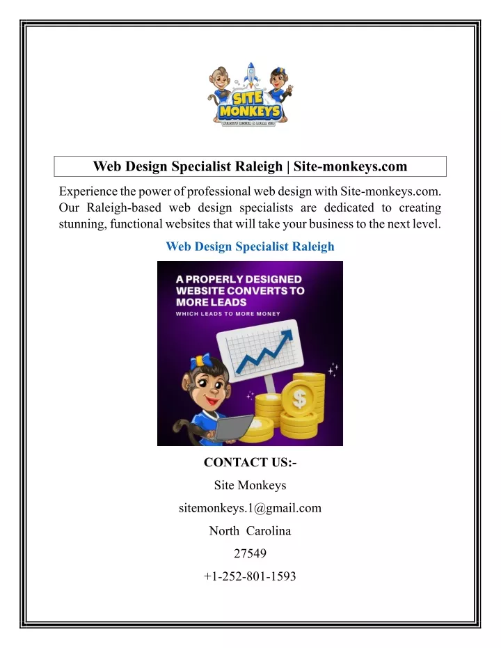 web design specialist raleigh site monkeys com