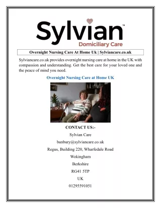 Overnight Nursing Care At Home Uk  Sylviancare.co.uk