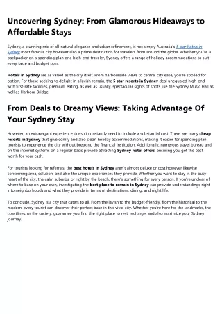 Fascination About best place to stay in Sydney