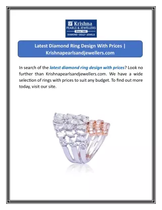 Latest Diamond Ring Design With Prices | Krishnapearlsandjewellers.com
