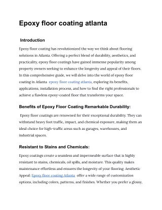 Epoxy floor coating atlanta