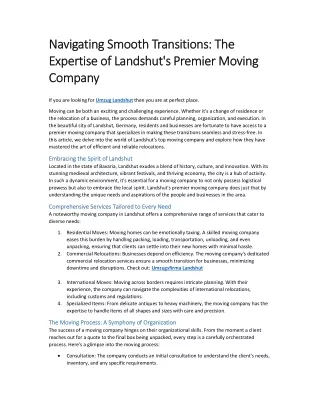 Navigating Smooth Transitions: The Expertise of Landshut's Premier Moving Compan