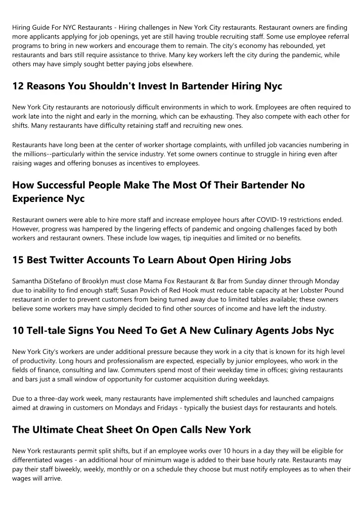 hiring guide for nyc restaurants hiring