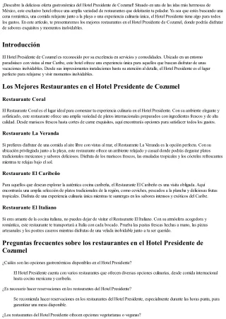 Conoce los mejores restaurantes en el Hotel Presidente de Cozumel