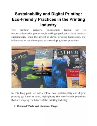 Sustainability and Digital Printing Eco-Friendly Practices in the Printing Industry