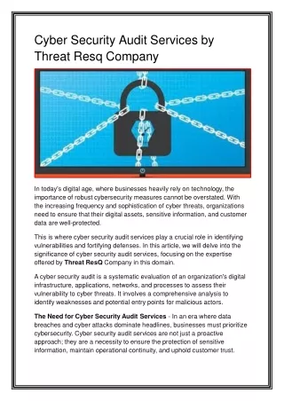 Cyber Security Audit Services by Threat Resq Company