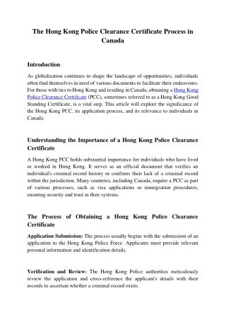 The Hong Kong Police Clearance Certificate Process in Canada