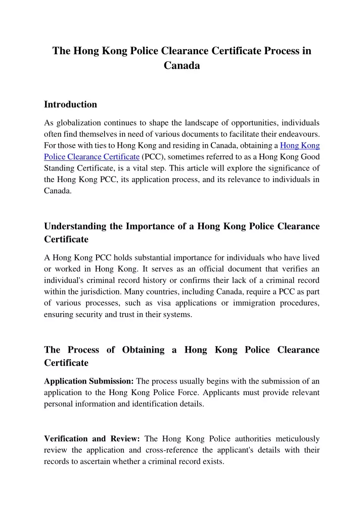 the hong kong police clearance certificate