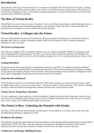 Unlocking the Future: Exploring the Boundless Possibilities of Virtual Reality w