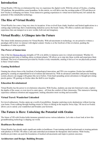 Unlocking the Future: Exploring the Boundless Possibilities of Virtual Reality w