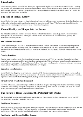 Unlocking the Future: Exploring the Boundless Possibilities of Virtual Reality w