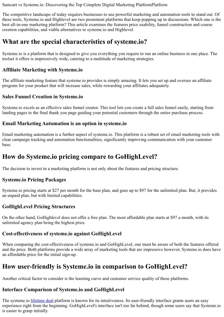 samcart vs systeme io discovering