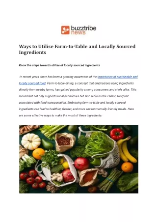 ways to utilise farm to table and locally sourced
