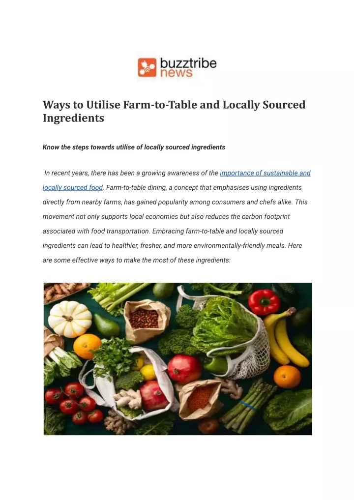 ways to utilise farm to table and locally sourced