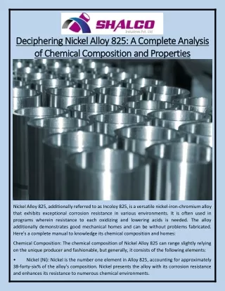 Deciphering Nickel Alloy 825 A Complete Analysis of Chemical Composition and Properties