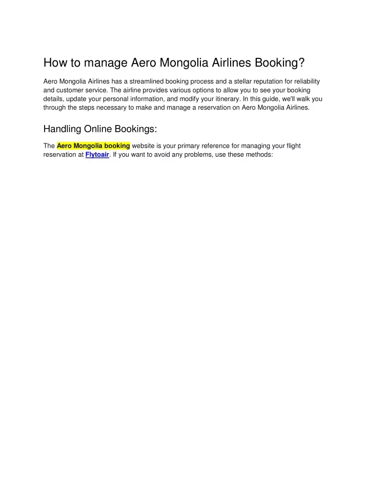 how to manage aero mongolia airlines booking
