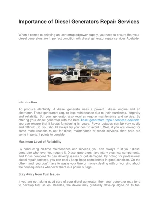 Importance of Diesel Generators Repair Services