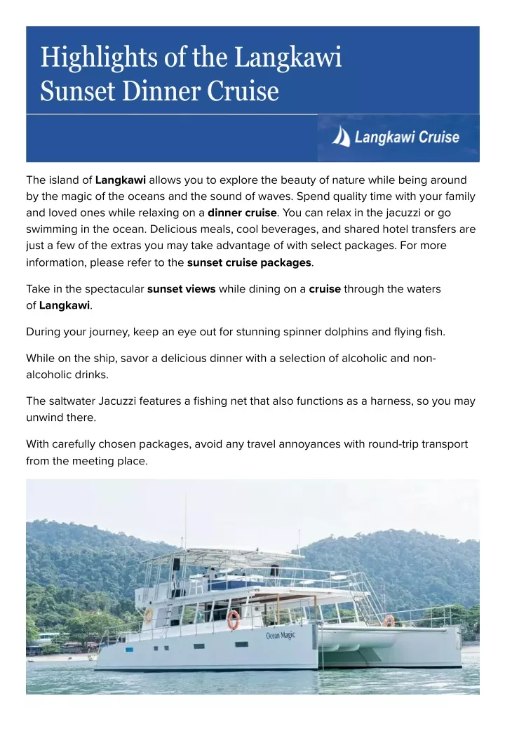 highlights of the langkawi sunset dinner cruise