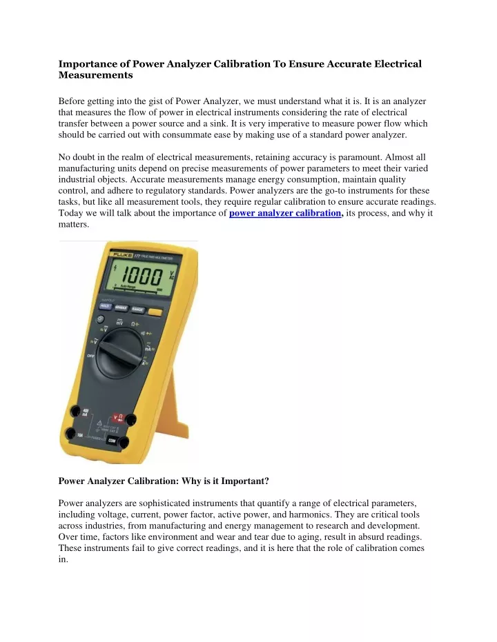 importance of power analyzer calibration