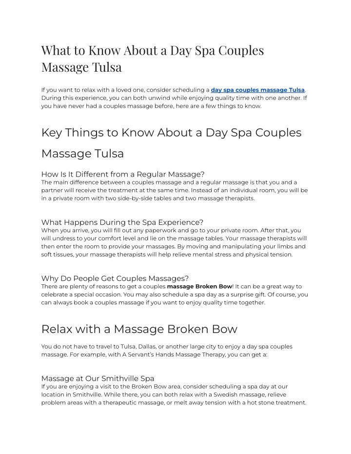 what to know about a day spa couples massage tulsa