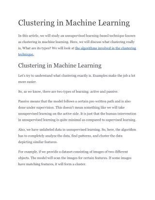 clustering in machine learning