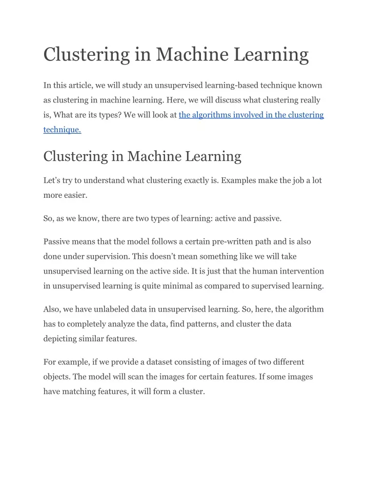 clustering in machine learning