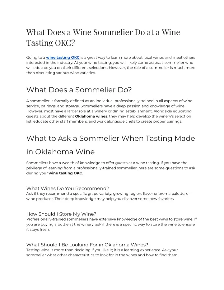 what does a wine sommelier do at a wine tasting