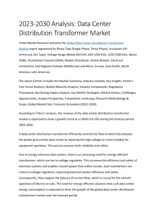 Data Center Distribution Transformer Market