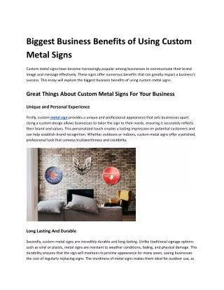 Biggest Business Benefits of Using Custom Metal Signs
