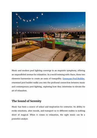Greencare Pool Builder - Power of Music and Modern Pool Lighting for Relaxation