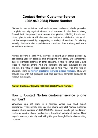 Contact Norton Customer Service (202-960-2084) Phone Number