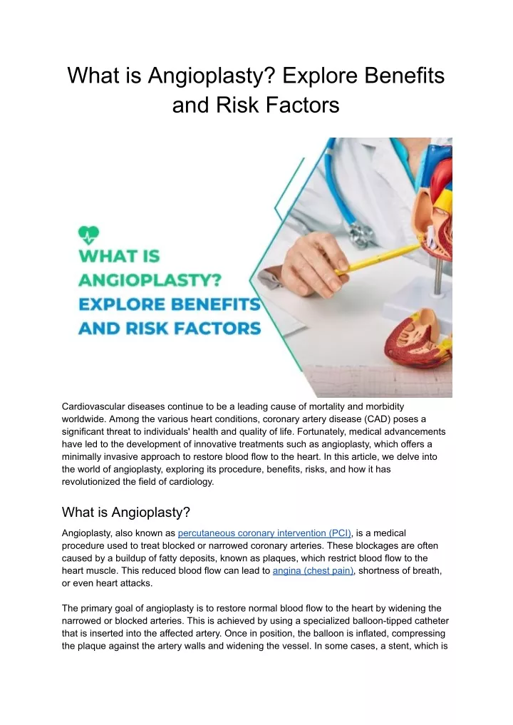 what is angioplasty explore benefits and risk